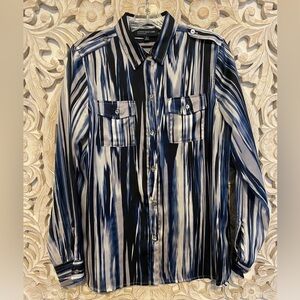 Jones New York Signature Blouse Button Down Satiny Abstract Career Size Medium